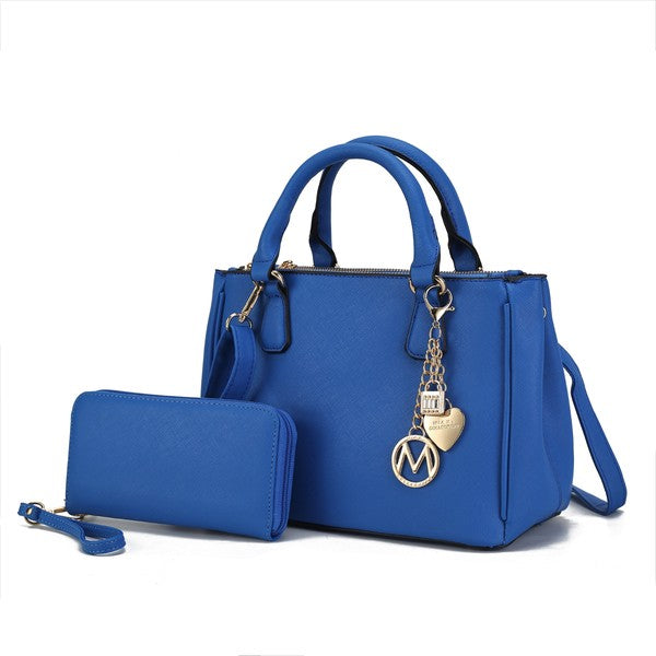 Ruth Satchel Bag with Wallet by Mia MKF Collection by Mia K Royal Blue One Size 