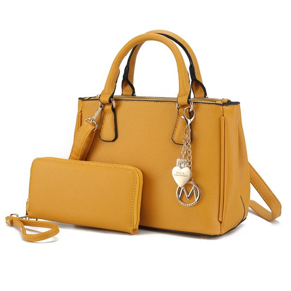 Ruth Satchel Bag with Wallet by Mia MKF Collection by Mia K Mustard One Size 