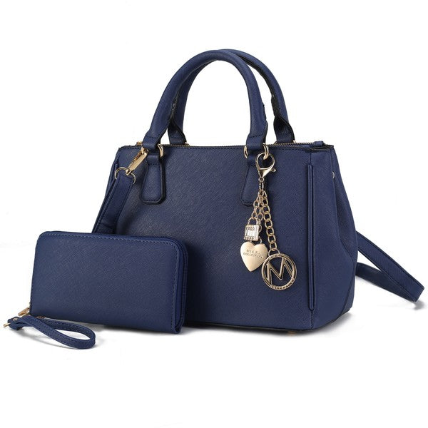 Ruth Satchel Bag with Wallet by Mia MKF Collection by Mia K Navy One Size 