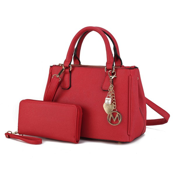 Ruth Satchel Bag with Wallet by Mia MKF Collection by Mia K Red One Size 