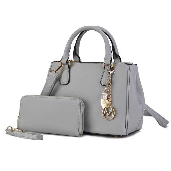 Ruth Satchel Bag with Wallet by Mia MKF Collection by Mia K Light Gray One Size 