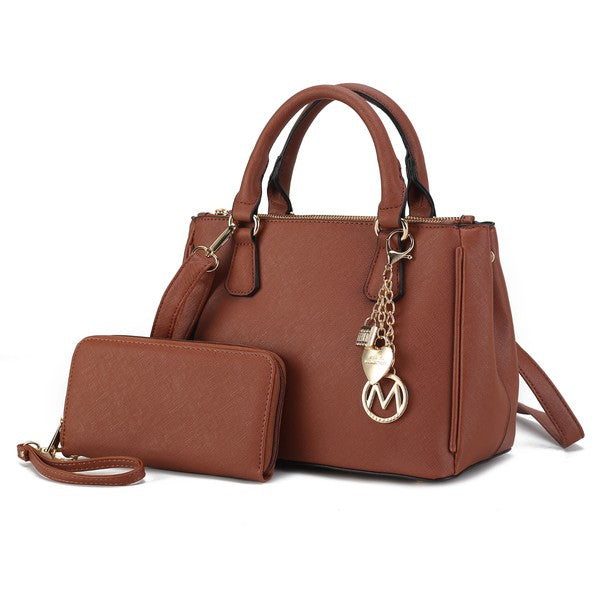 Ruth Satchel Bag with Wallet by Mia MKF Collection by Mia K Cognac One Size 