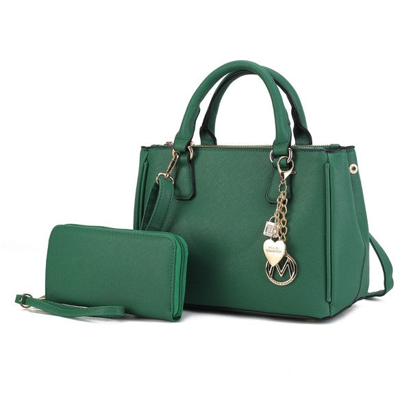 Ruth Satchel Bag with Wallet by Mia MKF Collection by Mia K Green One Size 