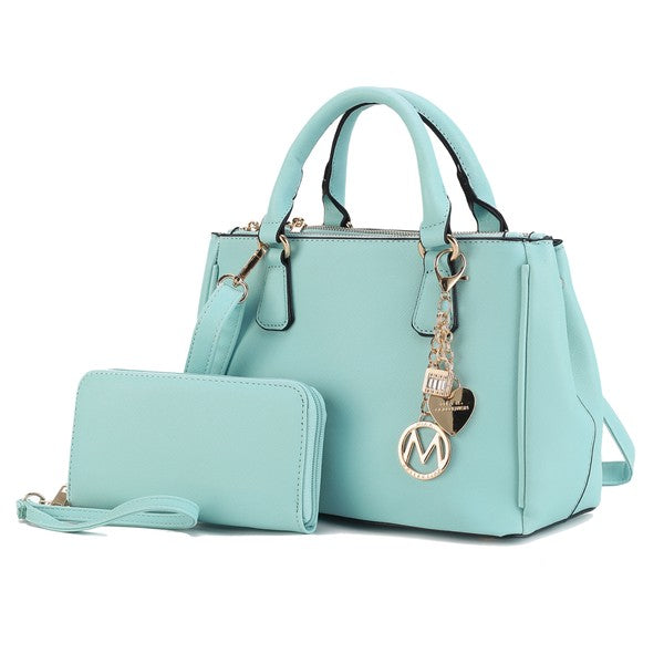 Ruth Satchel Bag with Wallet by Mia MKF Collection by Mia K Seafoam One Size 