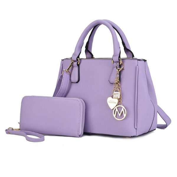 Ruth Satchel Bag with Wallet by Mia MKF Collection by Mia K Lilac One Size 