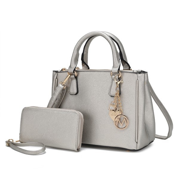 Ruth Satchel Bag with Wallet by Mia MKF Collection by Mia K Warm Silver One Size 