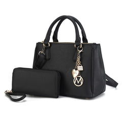 Ruth Satchel Bag with Wallet by Mia MKF Collection by Mia K Black One Size 