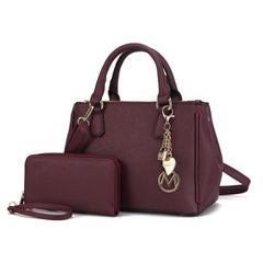 Ruth Satchel Bag with Wallet by Mia MKF Collection by Mia K Burgundy One Size 