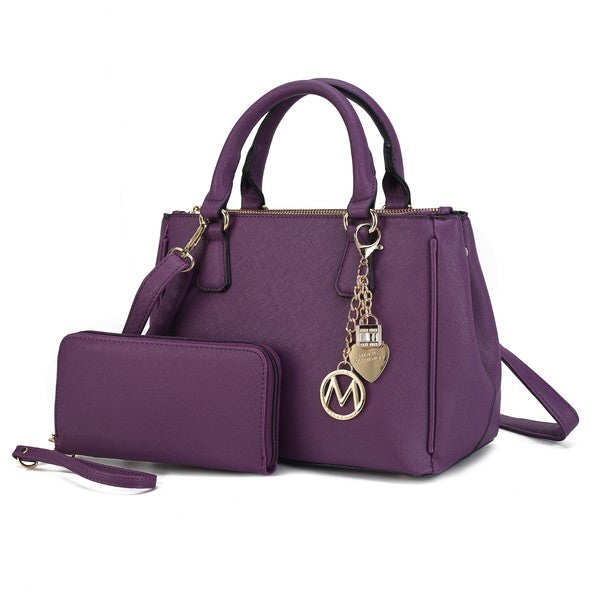 Ruth Satchel Bag with Wallet by Mia MKF Collection by Mia K Purple One Size 