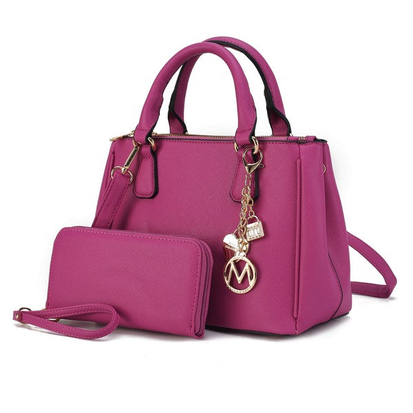 Ruth Satchel Bag with Wallet by Mia MKF Collection by Mia K Fuschia One Size 