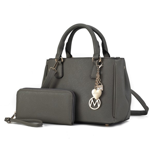 Ruth Satchel Bag with Wallet by Mia MKF Collection by Mia K Charcoal One Size 