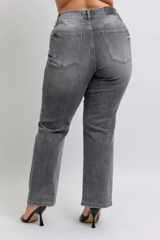High Waist Rhinestone Straight Jeans Judy Blue