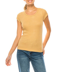 Bamboo Waffle Knit Ribbed Classic Top Fabina MUSTARD S 