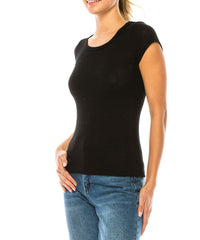 Bamboo Waffle Knit Ribbed Classic Top Fabina BLACK S 