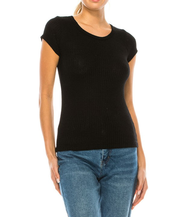 Bamboo Waffle Knit Ribbed Classic Top Fabina   