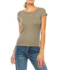 Bamboo Waffle Knit Ribbed Classic Top Fabina OLIVE S 