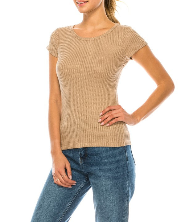 Bamboo Waffle Knit Ribbed Classic Top Fabina   