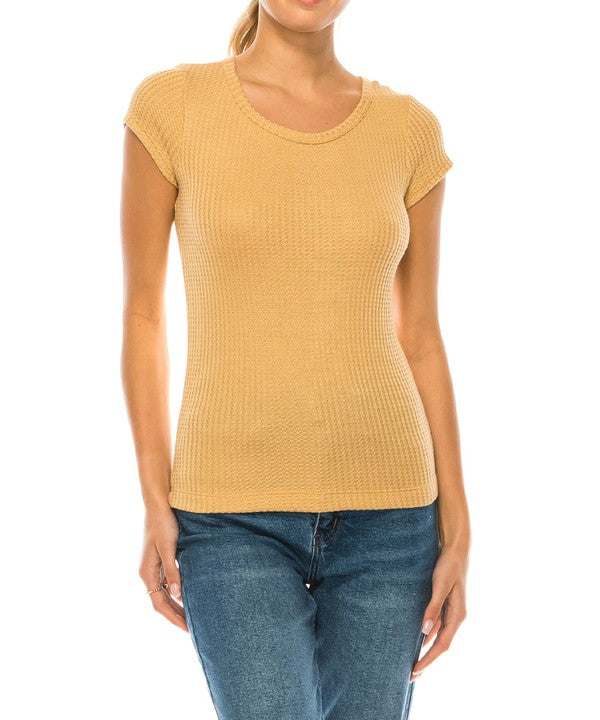 Bamboo Waffle Knit Ribbed Classic Top Fabina   