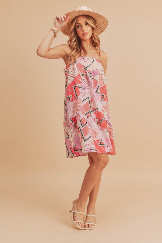 Summer Floral Square Neck Sleeveless Dress Aemi + Co PINK S 