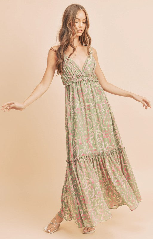 Davia Tiered Floral Maxi Dress Aemi + Co SAGE/PINK S 