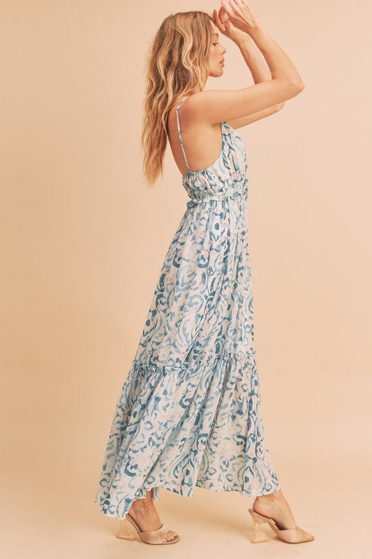 Davia Tiered Floral Maxi Dress Aemi + Co WHITE/BLUE S 