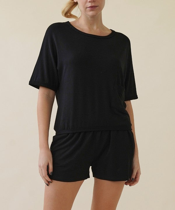 Bamboo French Terry Black Crop Top & Shorts Set Fabina   