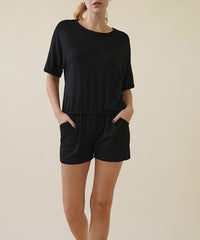 Bamboo French Terry Black Crop Top & Shorts Set Fabina BLACK S 