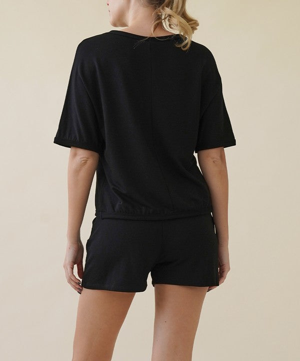 Bamboo French Terry Black Crop Top & Shorts Set Fabina   