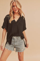 Trudie V-neck Short Sleeve Top Aemi + Co BLACK S 