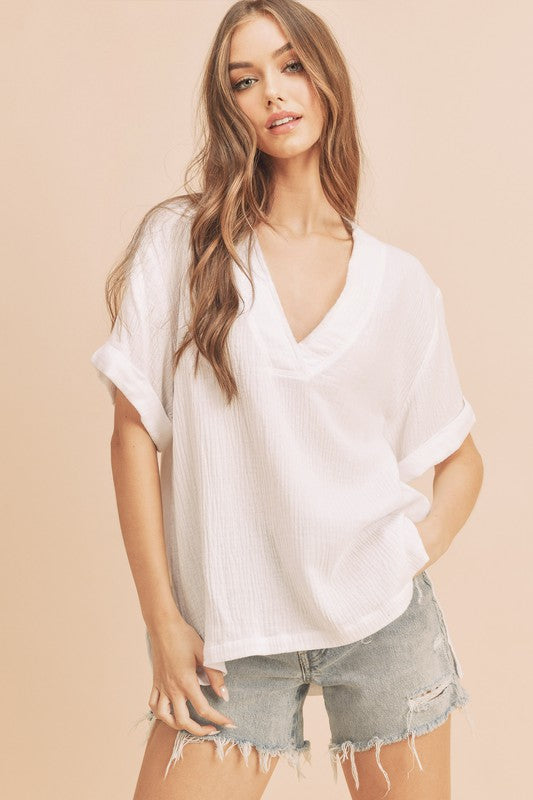 Trudie V-neck Short Sleeve Top Aemi + Co WHITE S 