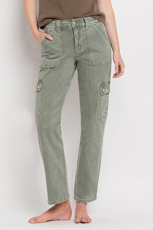 Straight High Rise Cargo Jeans VERVET ARMY GREEN 24 