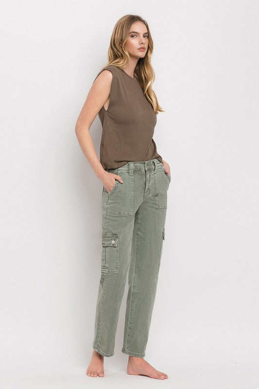 Straight High Rise Cargo Jeans VERVET   