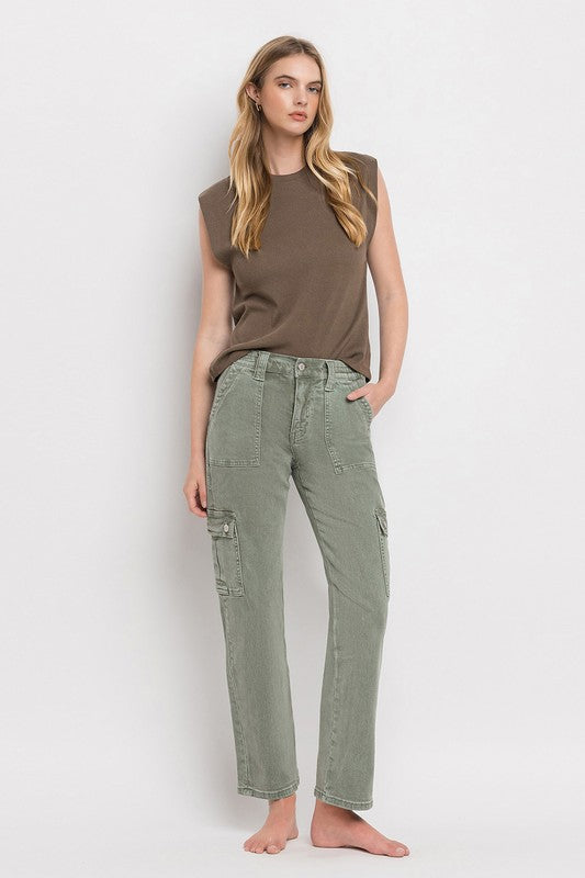 Straight High Rise Cargo Jeans VERVET   