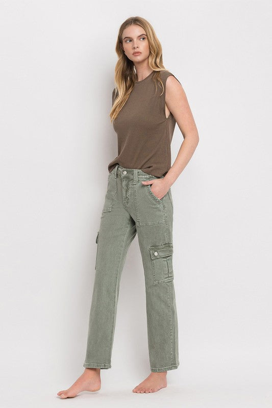 Straight High Rise Cargo Jeans VERVET   