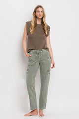 Straight High Rise Cargo Jeans VERVET   