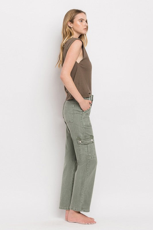 Straight High Rise Cargo Jeans VERVET   