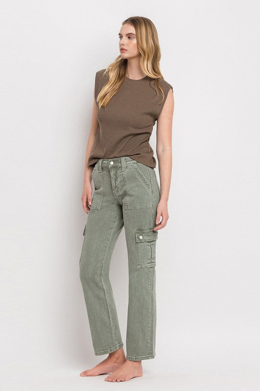 Straight High Rise Cargo Jeans VERVET   