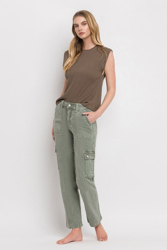 Straight High Rise Cargo Jeans VERVET   