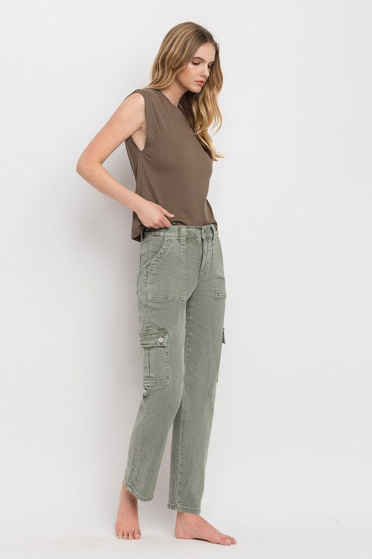 Straight High Rise Cargo Jeans VERVET   