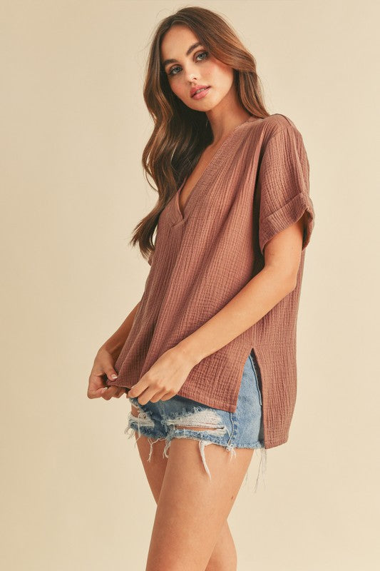 Trudie V-neck Short Sleeve Top Aemi + Co   