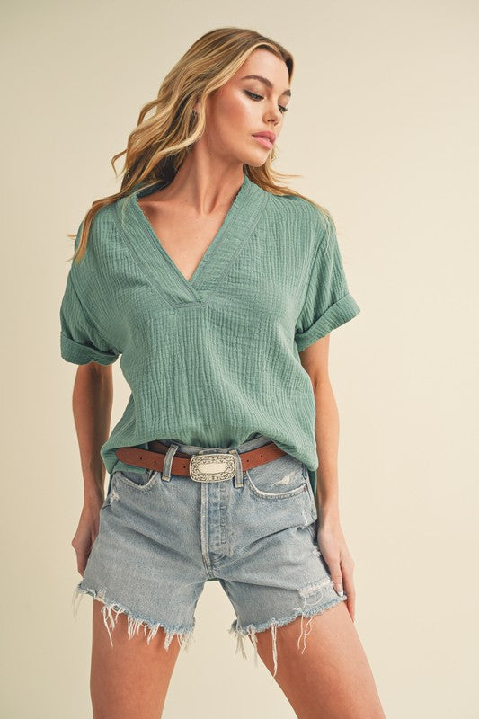 Trudie V-neck Short Sleeve Top Aemi + Co SEAGREEN S 