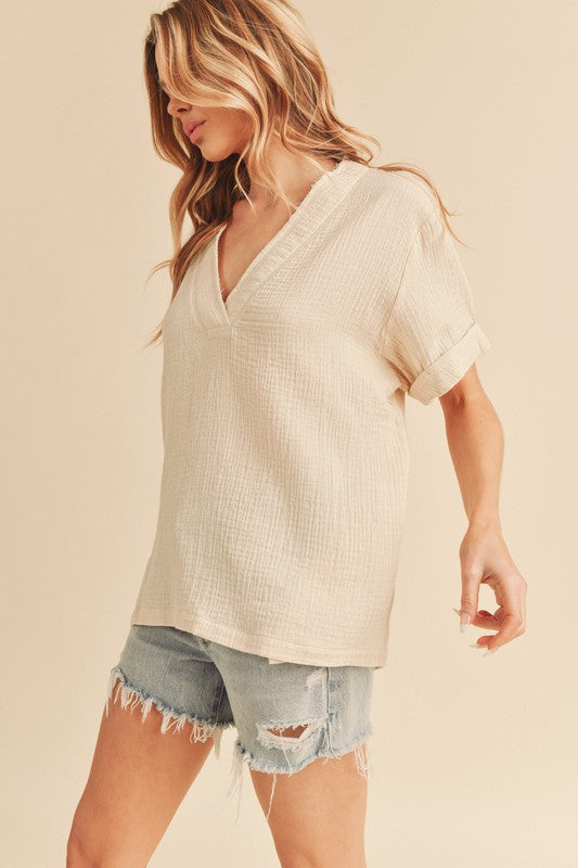 Trudie V-neck Short Sleeve Top Aemi + Co OAT S 