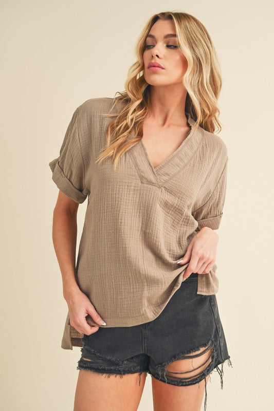 Trudie V-neck Short Sleeve Top Aemi + Co   