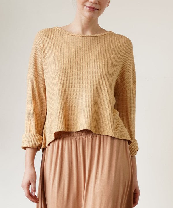 Bamboo Waffle Knit Loose Crop Top Fabina   