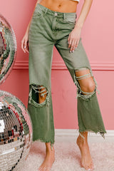 Distressed Vintage Washed Wide Leg Pants BiBi   