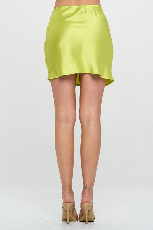 Citron Yellow Satin Mini Skirt with Slit Renee C.   