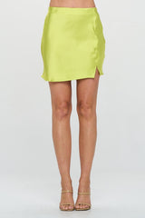 Citron Yellow Satin Mini Skirt with Slit Renee C. Citron S 