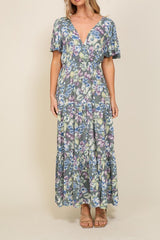 Arya Flora Maxi Smocked Waist V-neck Dress TIMING   