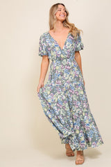 Arya Flora Maxi Smocked Waist V-neck Dress TIMING   