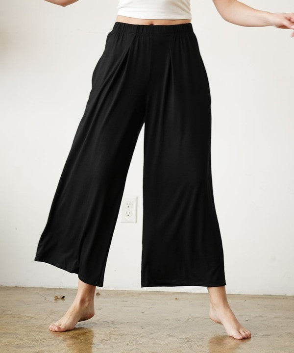 BAMBOO WIDE PANTS ANKLE LENGTH Fabina BLACK L 